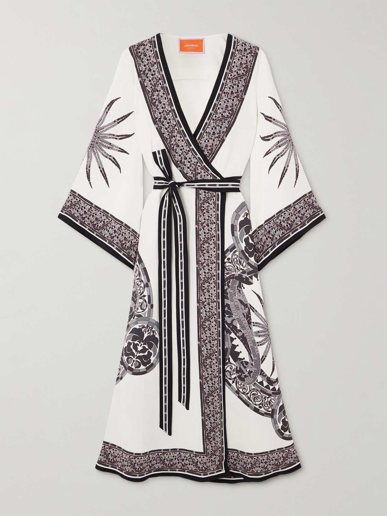 La Doublej Printed Crepe Midi Wrap Dress In Multi