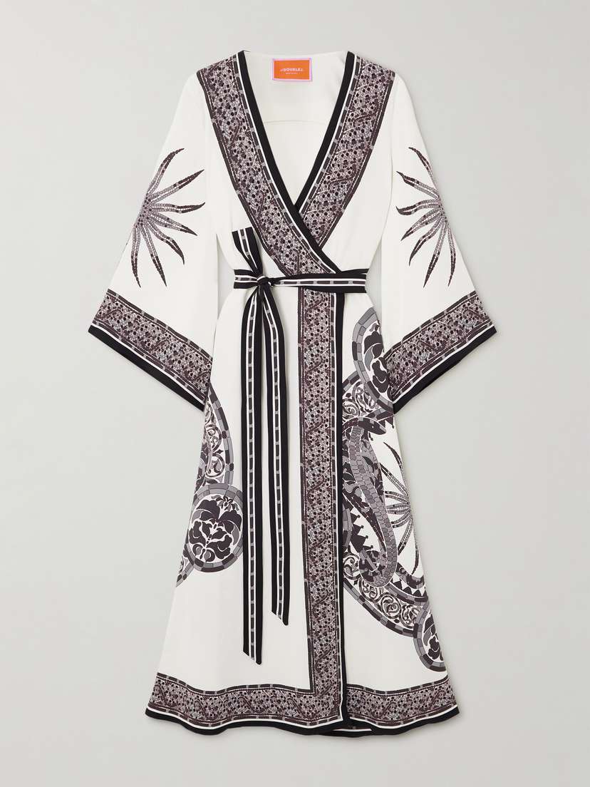 La DoubleJ Printed Crepe Midi Wrap Dress
