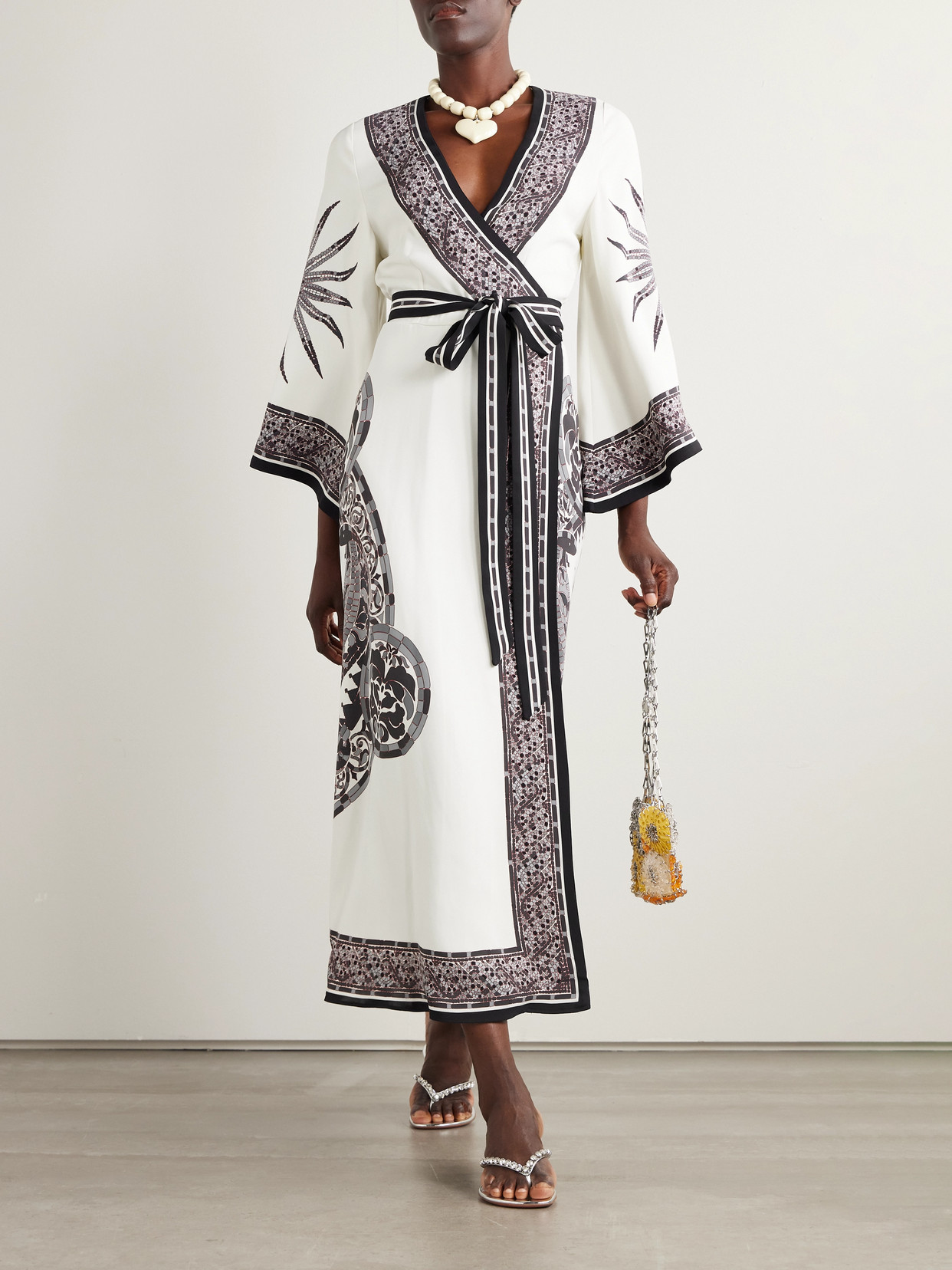 La Doublej Printed Crepe Midi Wrap Dress In Multi