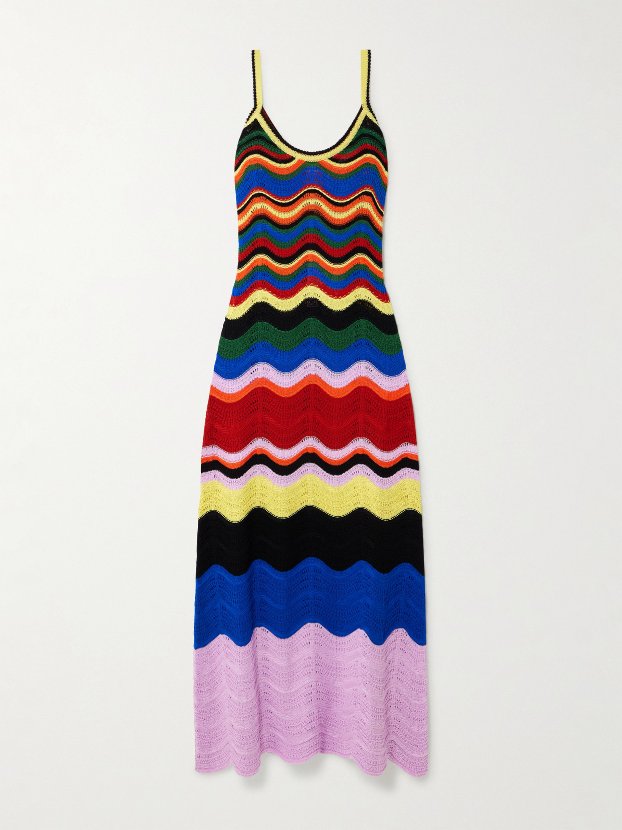 La Doublej Striped Crocheted Cotton Maxi Dress In Multi