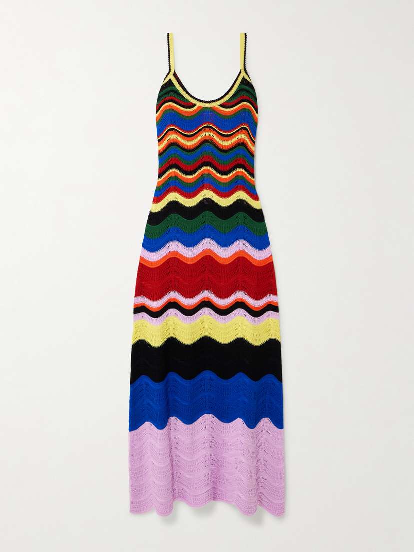 La DoubleJ Striped Crocheted Cotton Maxi Dress