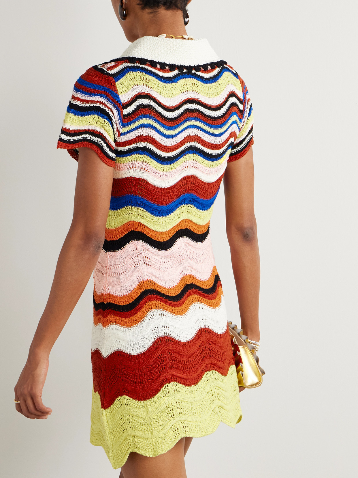 La Doublej Scalloped Striped Pointelle-knit Cotton Mini Dress