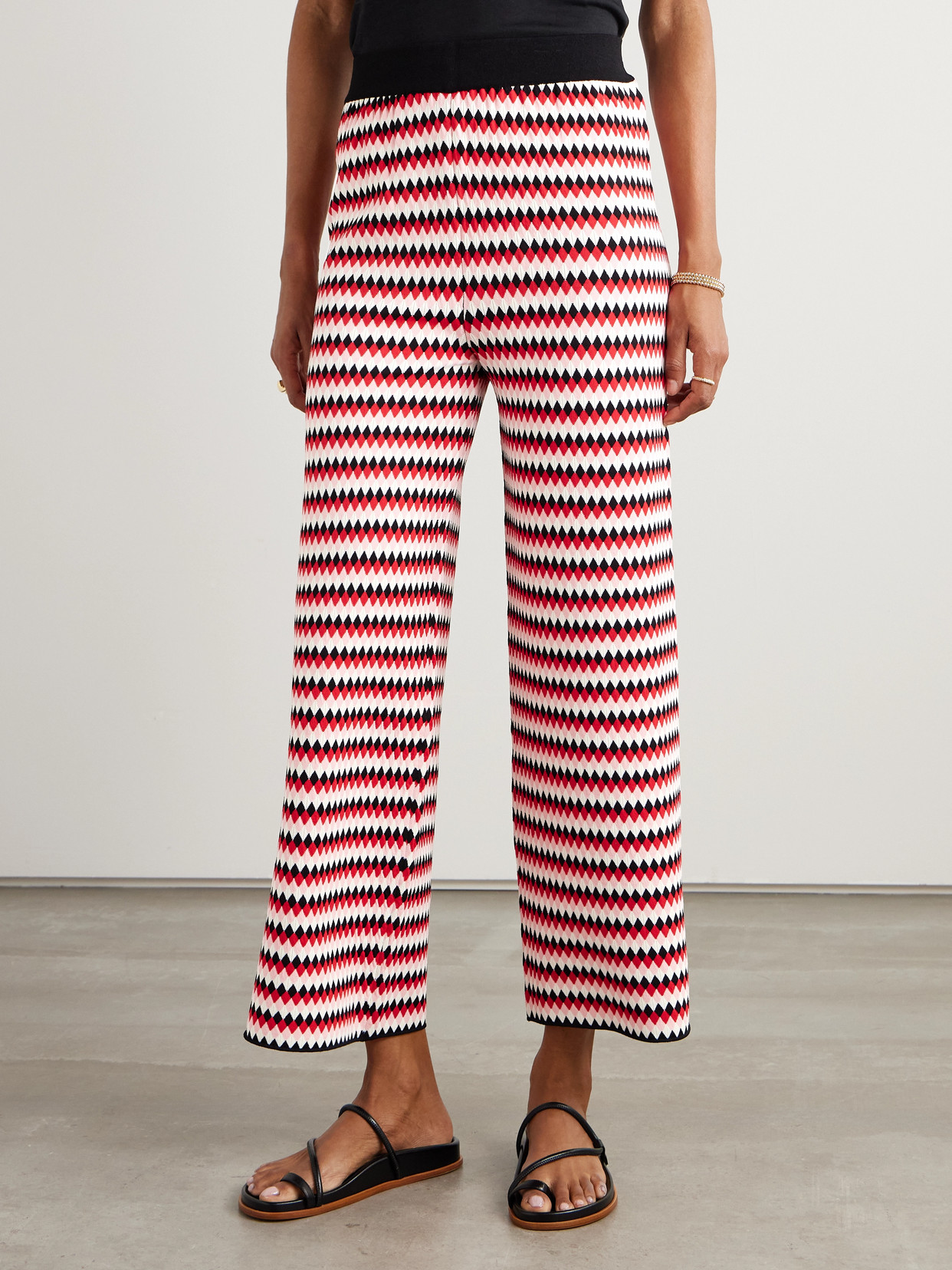 Shop La Doublej Cropped Wide-leg Jacquard-knit Pants
