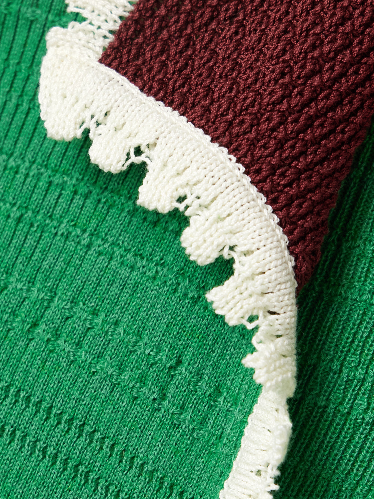 La Doublej Scalloped Wool And Silk-blend Polo Shirt