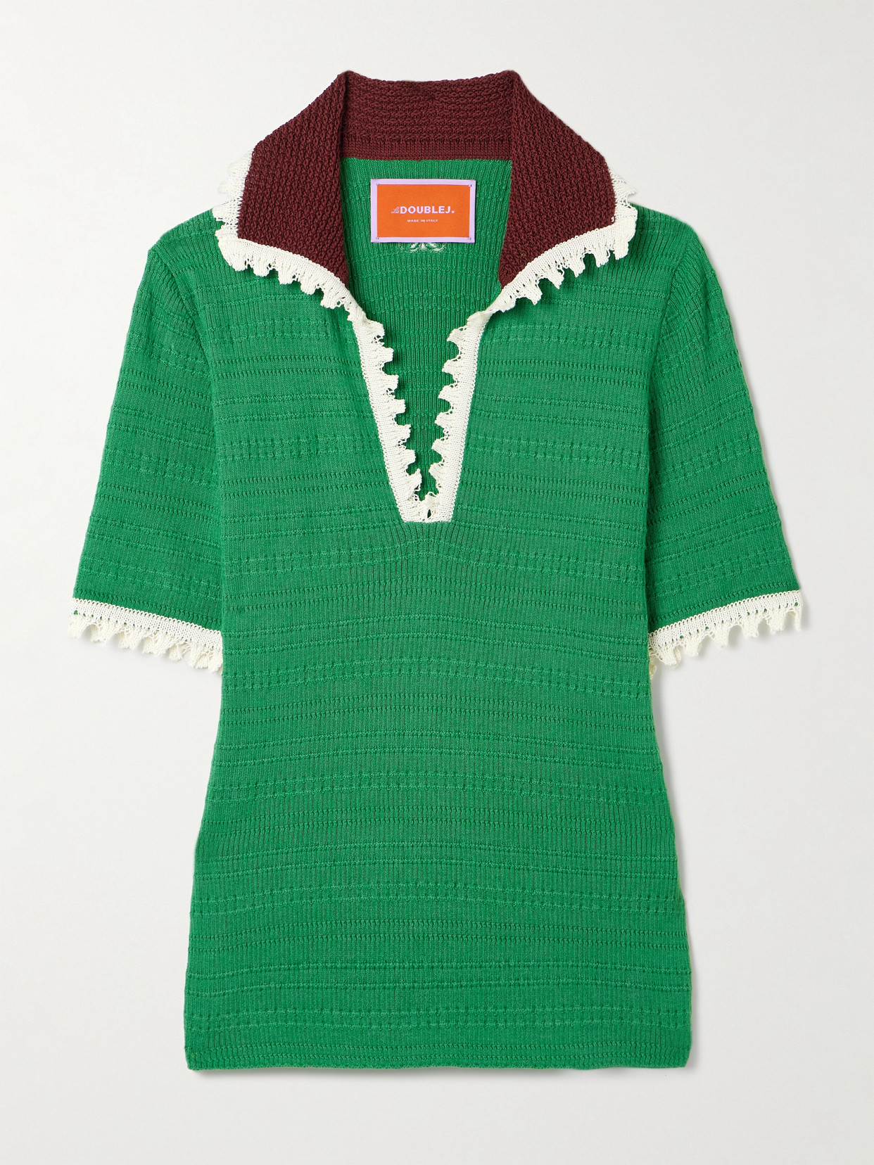La Doublej Scalloped Wool And Silk-blend Polo Shirt