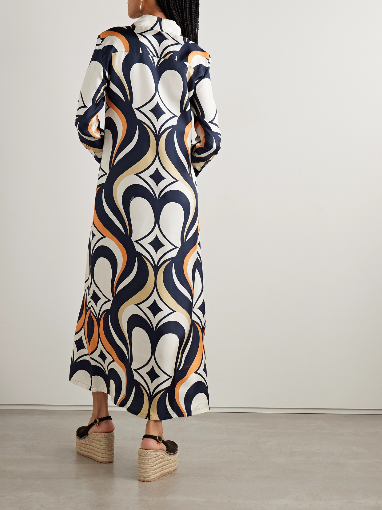 La Doublej Icon Printed Silk-twill Maxi Shirt Dress