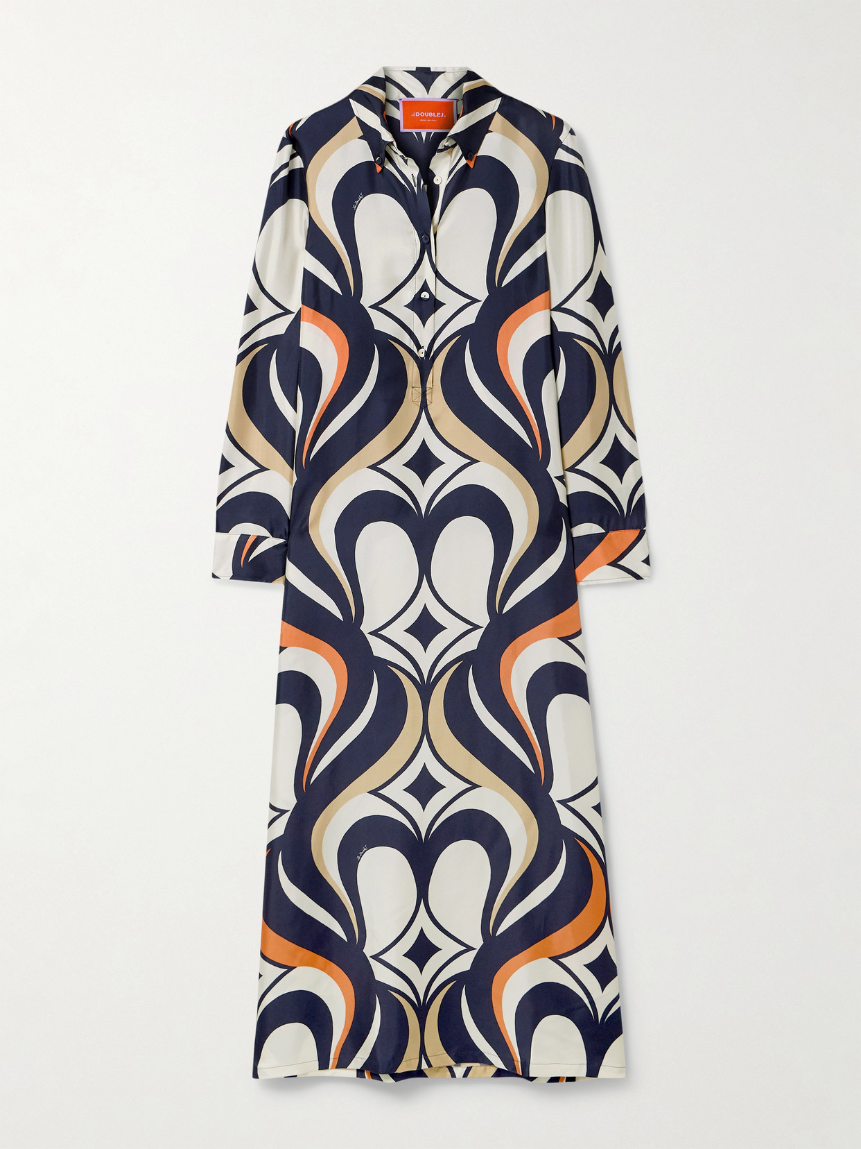 La Doublej Icon Printed Silk-twill Maxi Shirt Dress