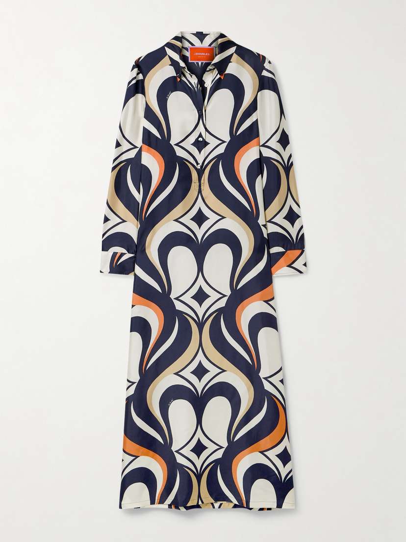 La DoubleJ Icon Printed Silk-twill Maxi Shirt Dress