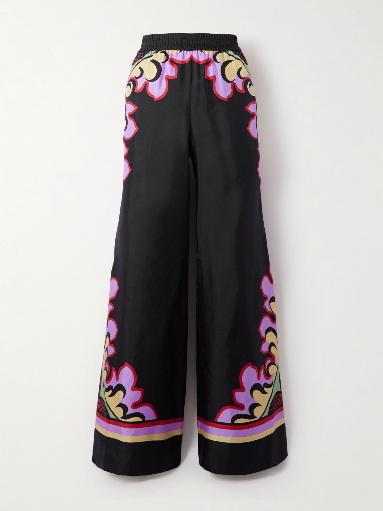 La Doublej Icon Palazzo Printed Silk-twill Wide-leg Pants