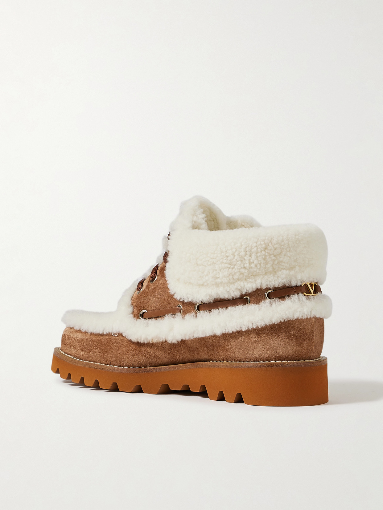 Valentino Palm Avenue Shearling-trimmed Suede Ankle Boots In Brown