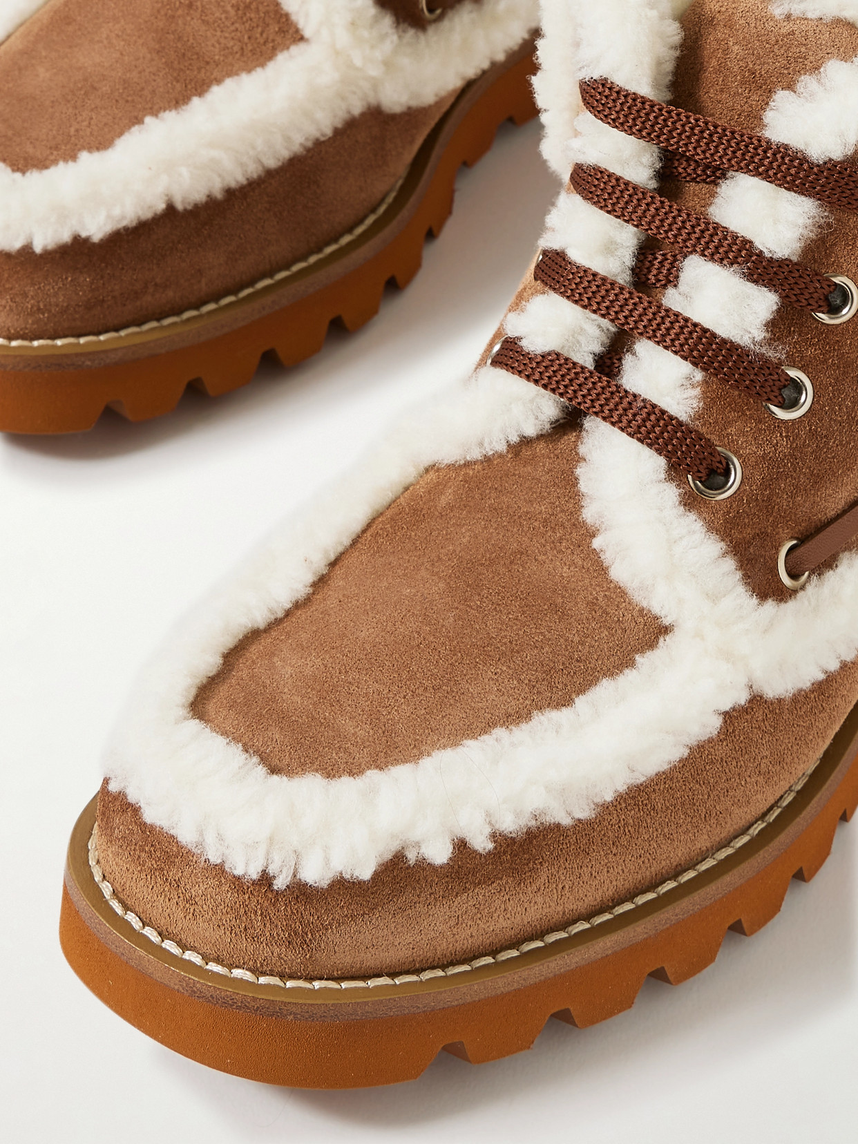 Valentino Palm Avenue Shearling-trimmed Suede Ankle Boots In Brown