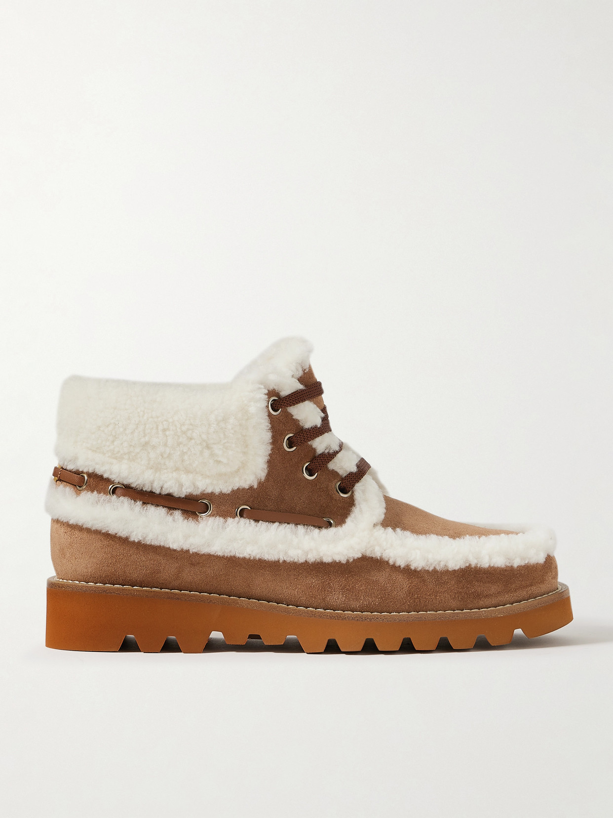 Valentino Garavani Palm Avenue Shearling-trimmed Suede Ankle Boots In Brown