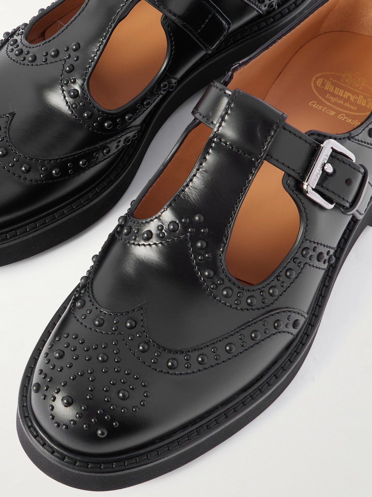 Church's Odette Studded Leather Mary Jane Brogues In Black