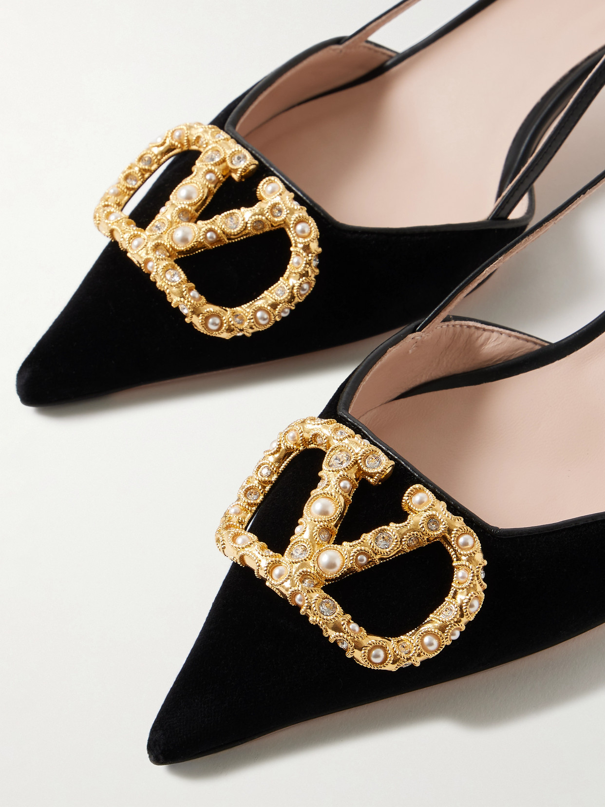 Valentino Crystal Buckle Pointed Toe Stiletto Pumps In Black