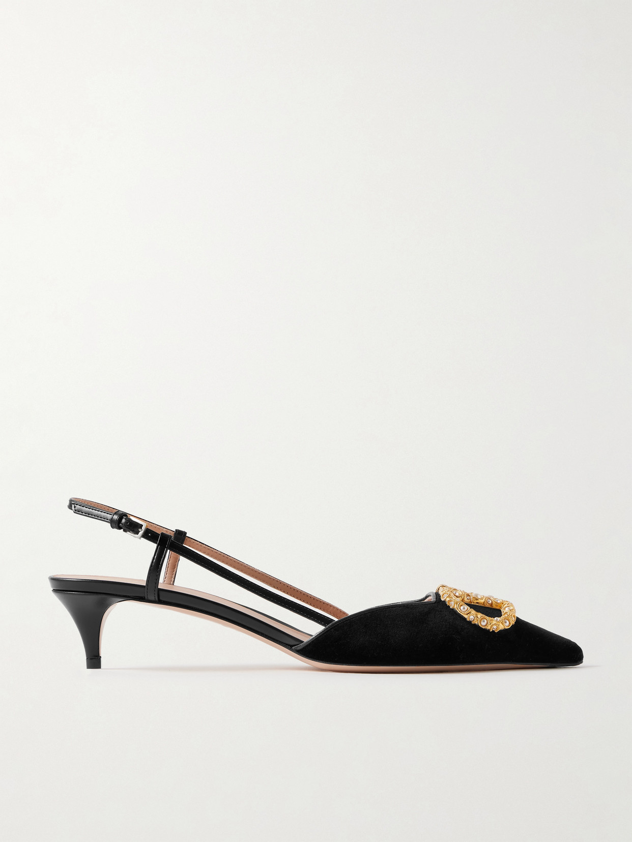 Valentino Garavani Vlogo Embellished Velvet Slingback Pumps In Black