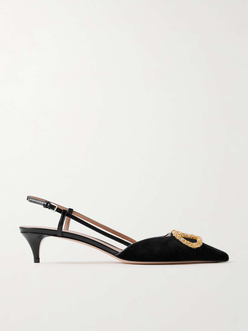 Valentino Garavani Vlogo Embellished Velvet Slingback Pumps