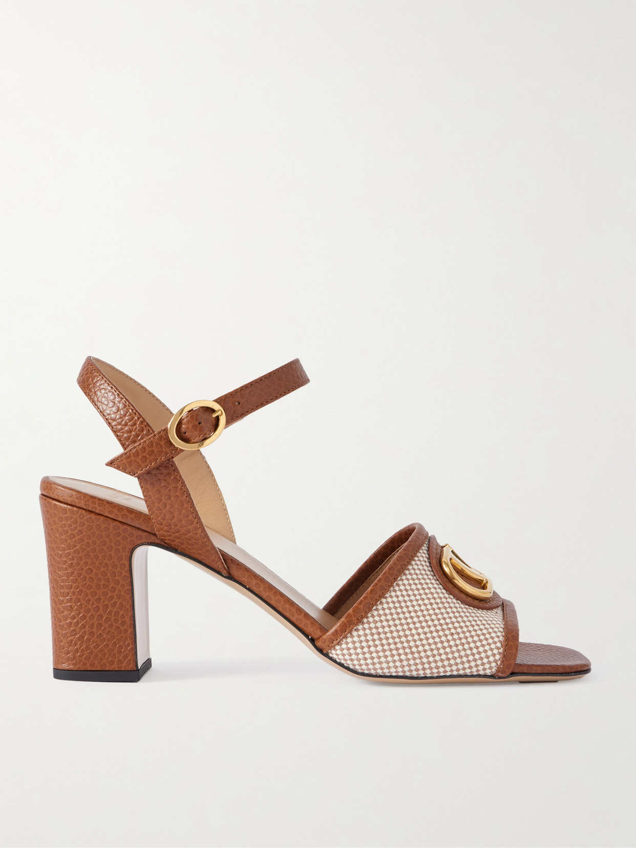 Valentino Garavani Vlogo 75 Textured-leather And Canvas Sandals In Brown