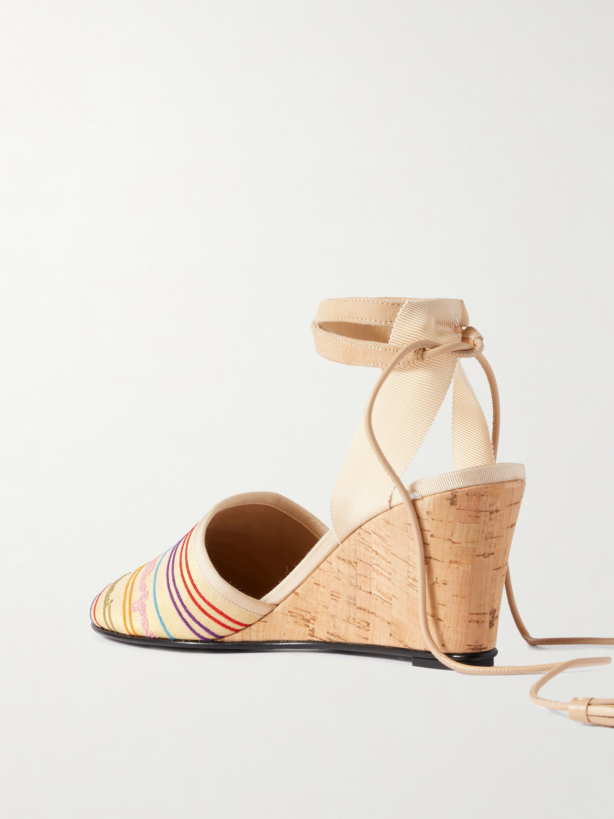 Valentino La Cruisette 75 Tasseled Embroidered Canvas Wedge Sandals In Multi