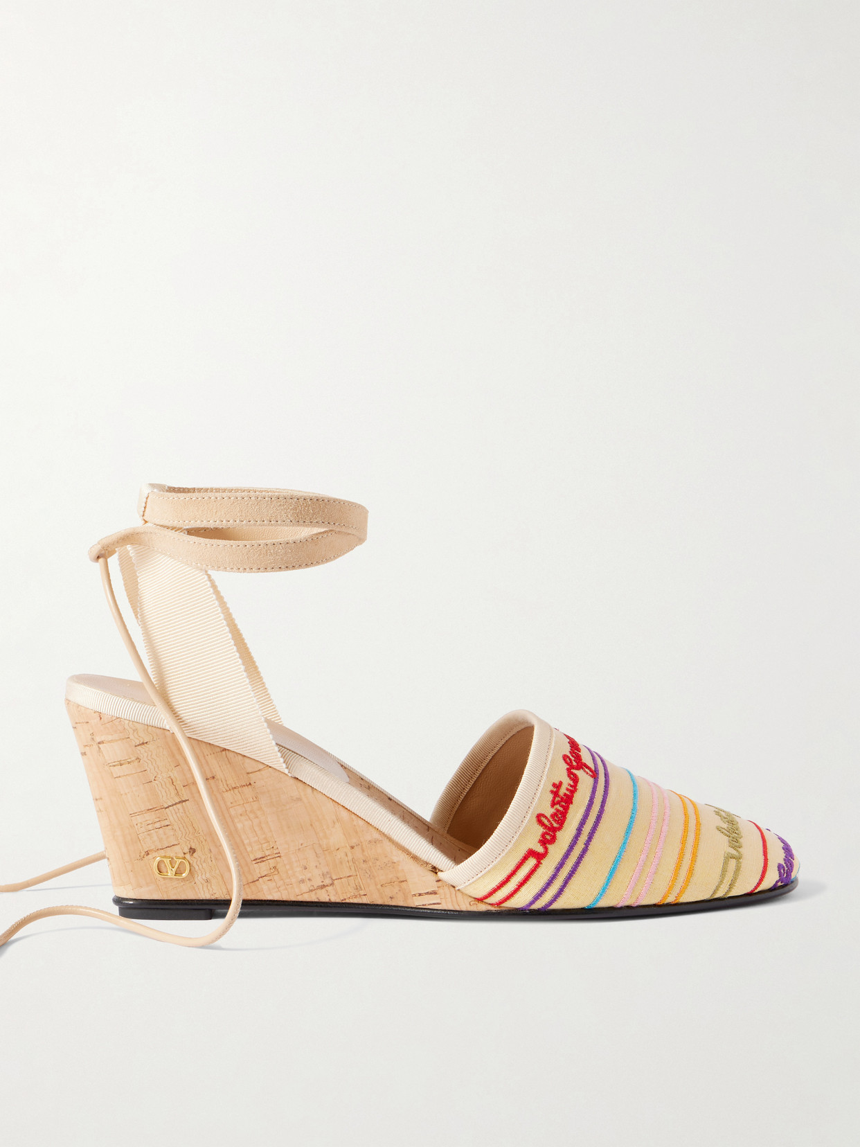 Valentino La Cruisette 75 Tasseled Embroidered Canvas Wedge Sandals In Multi