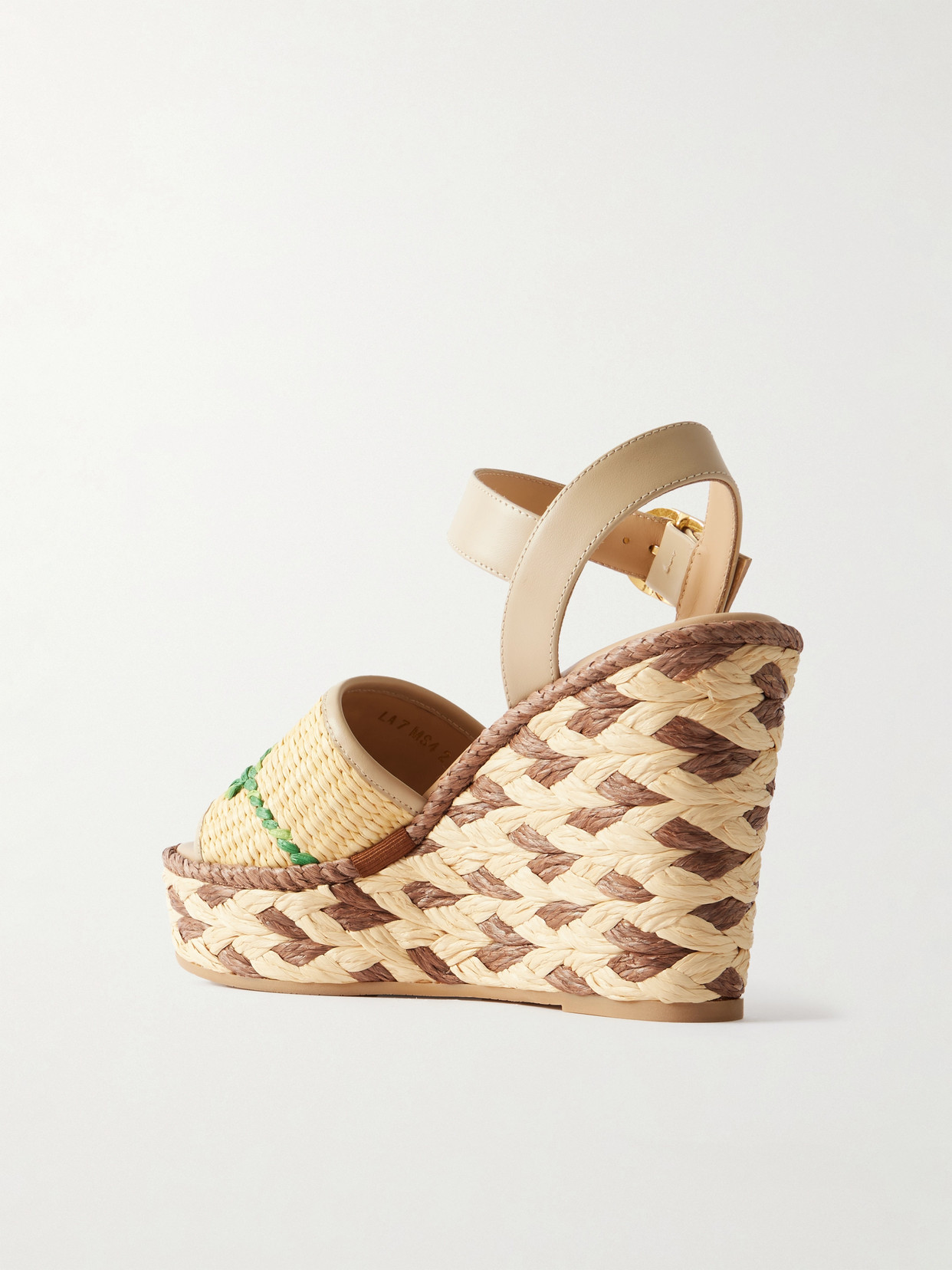 Valentino Leather And Floral-embroidered Raffia Wedge Espadrilles