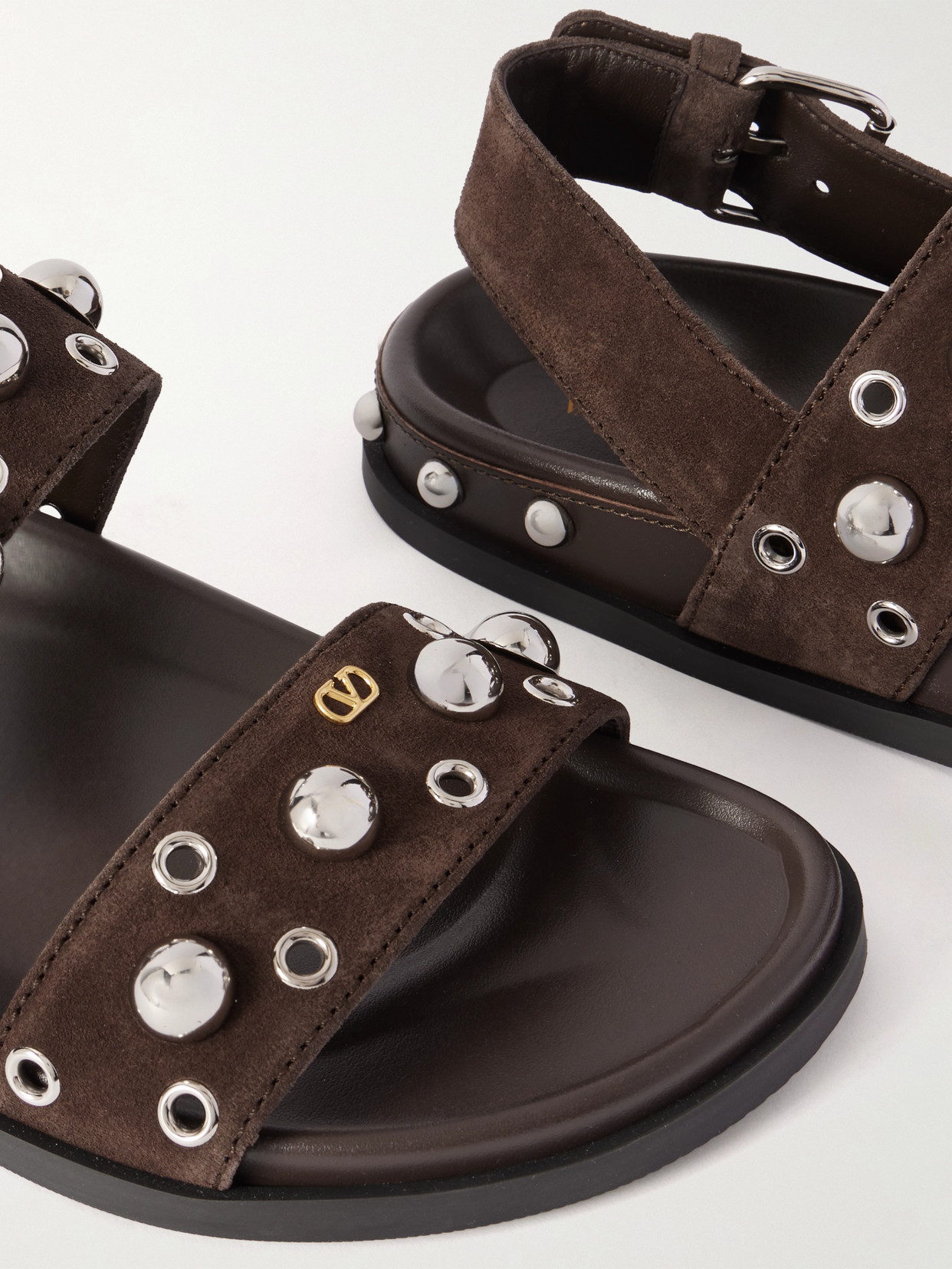 Valentino Nellcôte 20 Studded Eyelet-embellished Leather And Suede Sandals