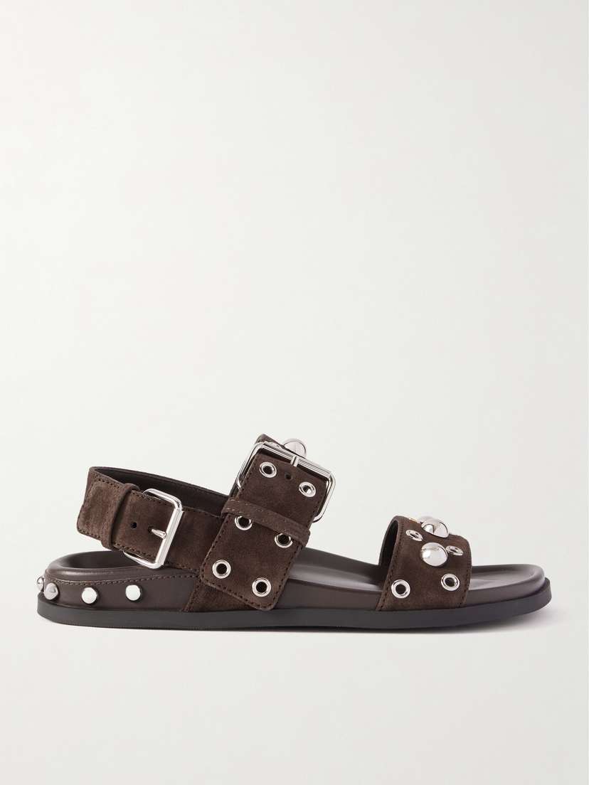 Valentino Garavani Nellcôte 20 Studded Eyelet-embellished Leather And Suede Sandals
