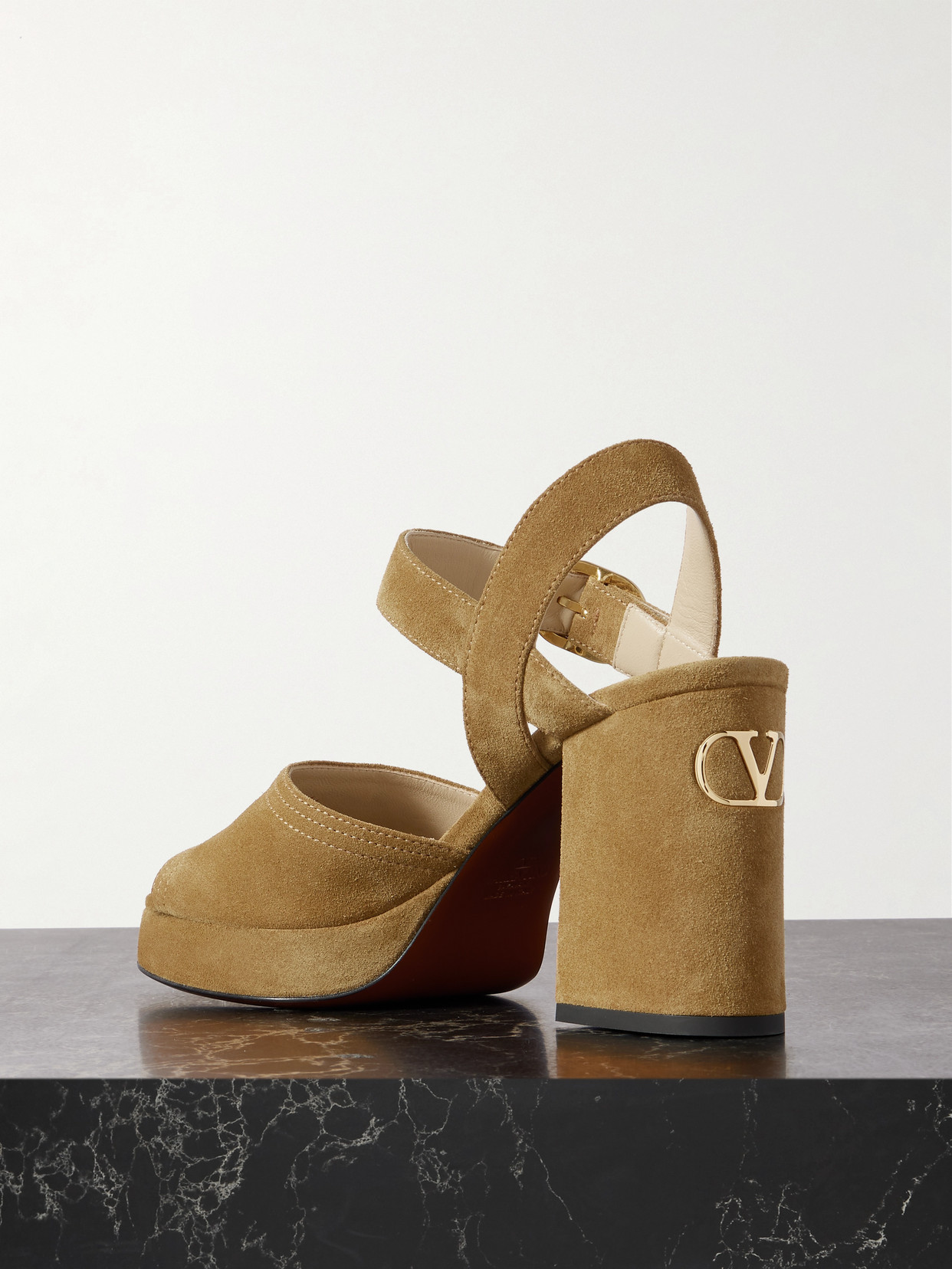 Valentino Garavani Fawcette Platform Crust Leather Sandal 100mm Woman Havana Beige 41 In Brown