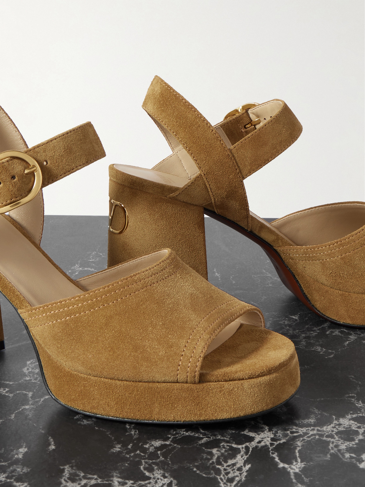 Valentino Garavani Fawcette Platform Crust Leather Sandal 100mm Woman Havana Beige 41 In Brown