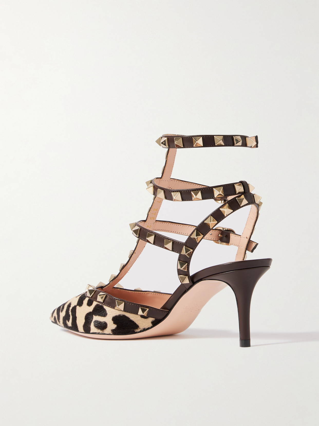 Valentino Rockstud Leopard-printed Calf Hair Caged Pumps In Animal Print