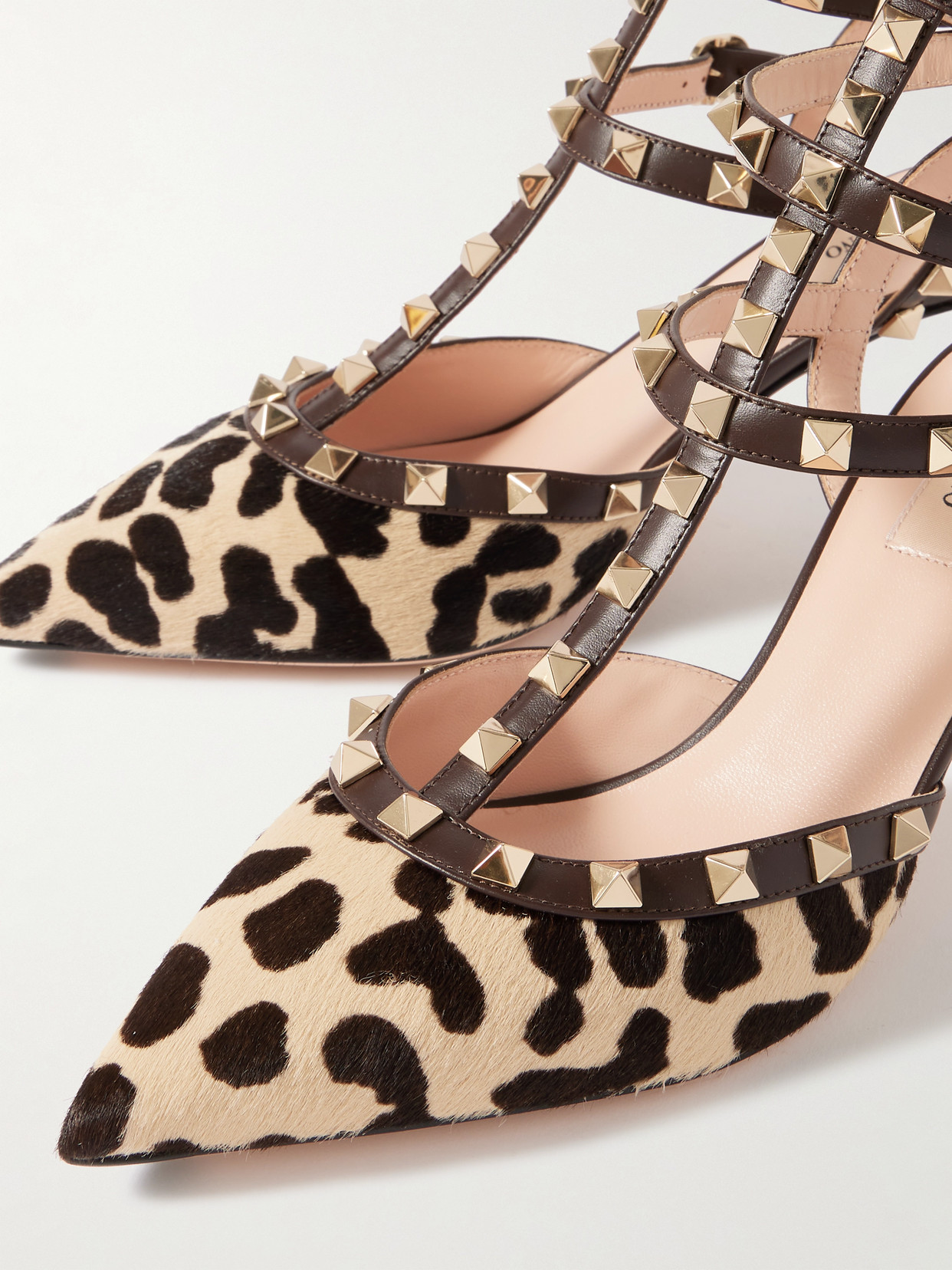 Valentino Rockstud Leopard-printed Calf Hair Caged Pumps In Animal Print