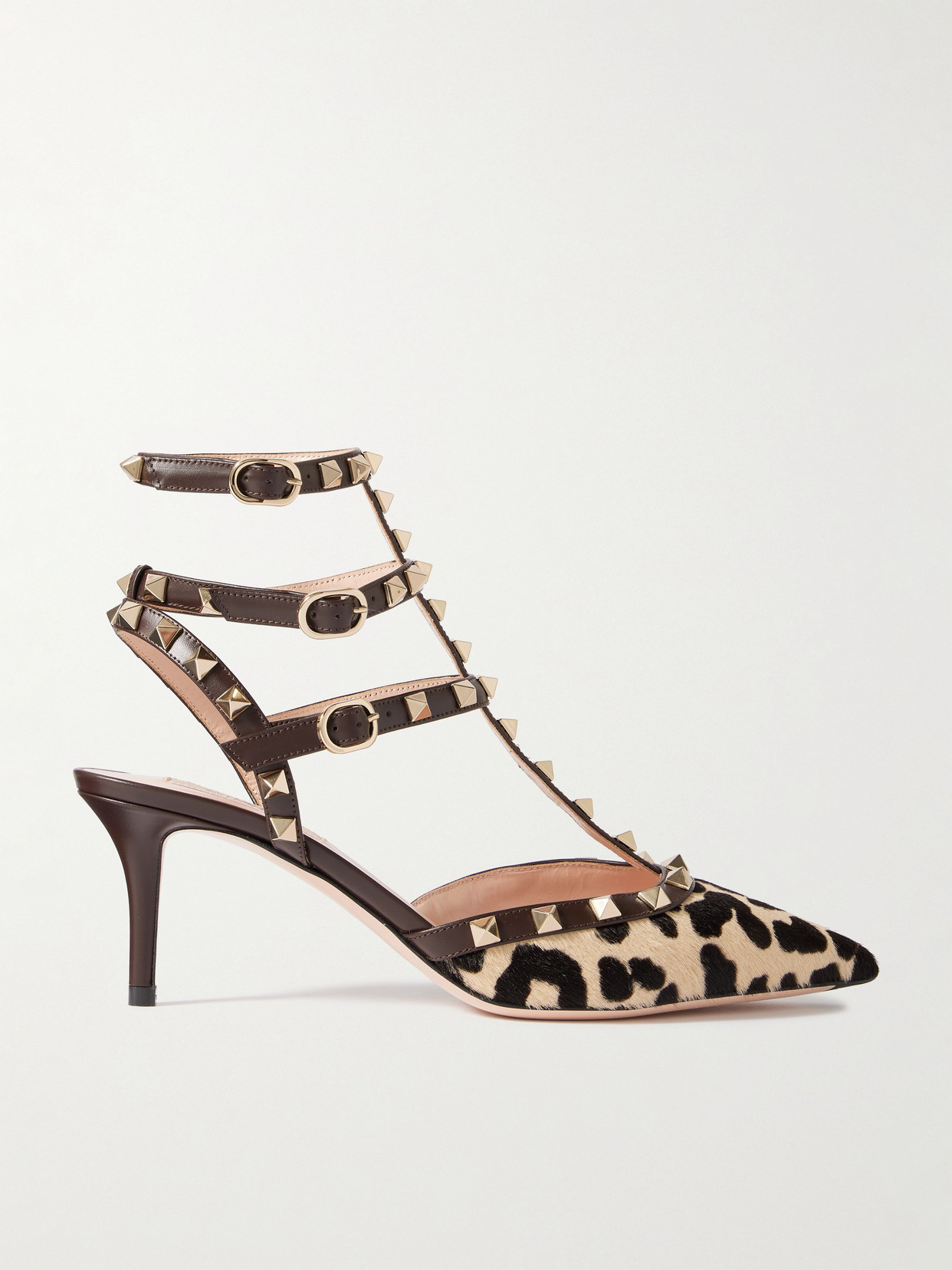 Valentino Rockstud Leopard-printed Calf Hair Caged Pumps In Animal Print