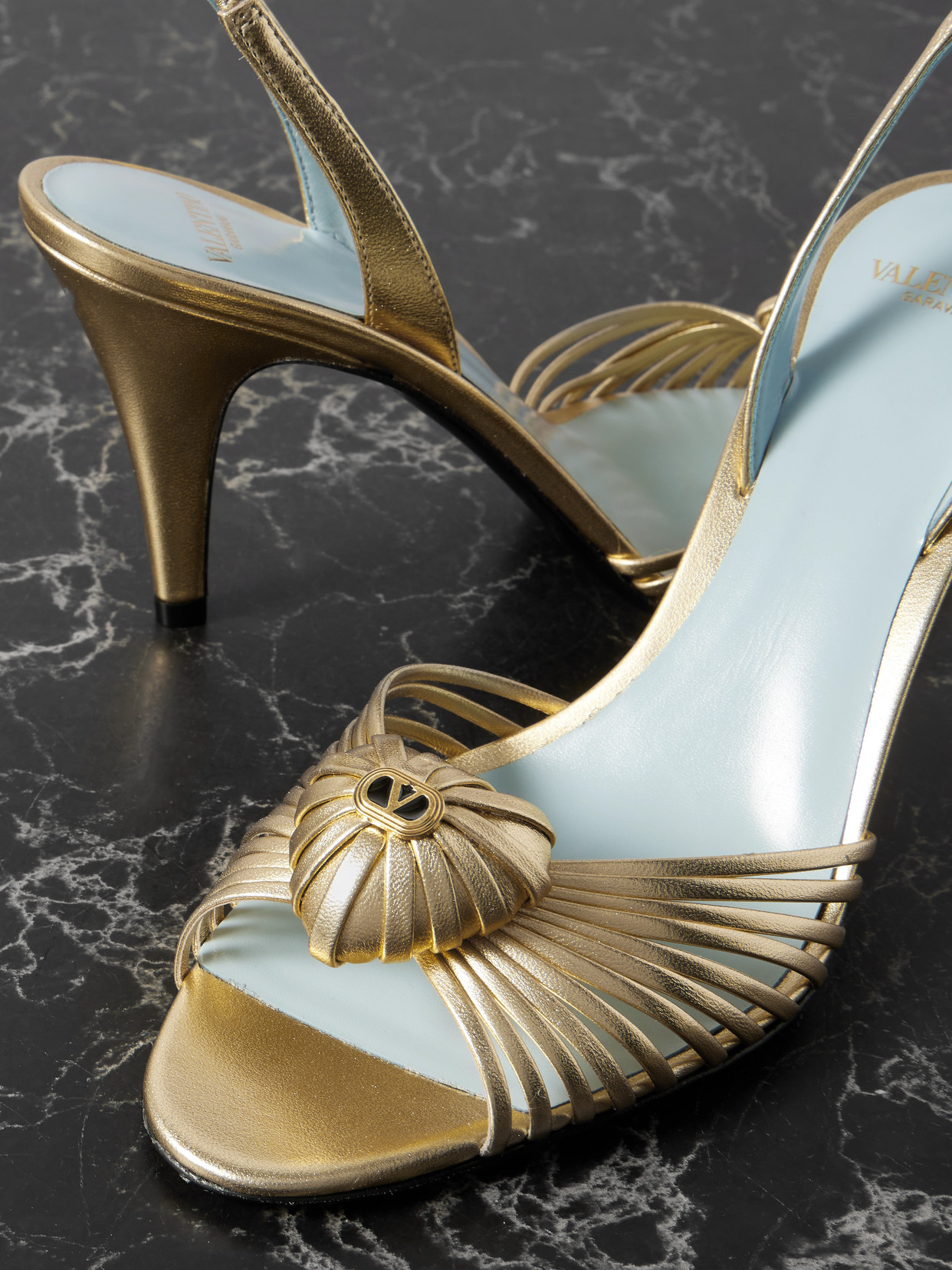 Valentino Royal Heart 65 Leather Slingback Sandal In Gold