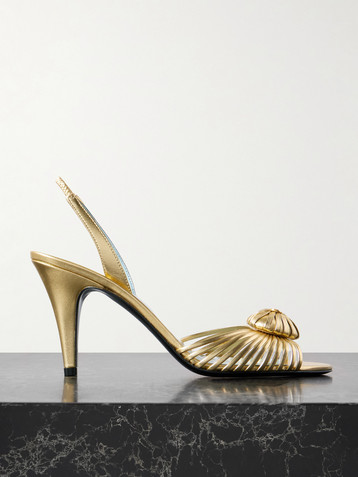 Valentino Garavani Royal 85 embellished metallic leather slingback sandals