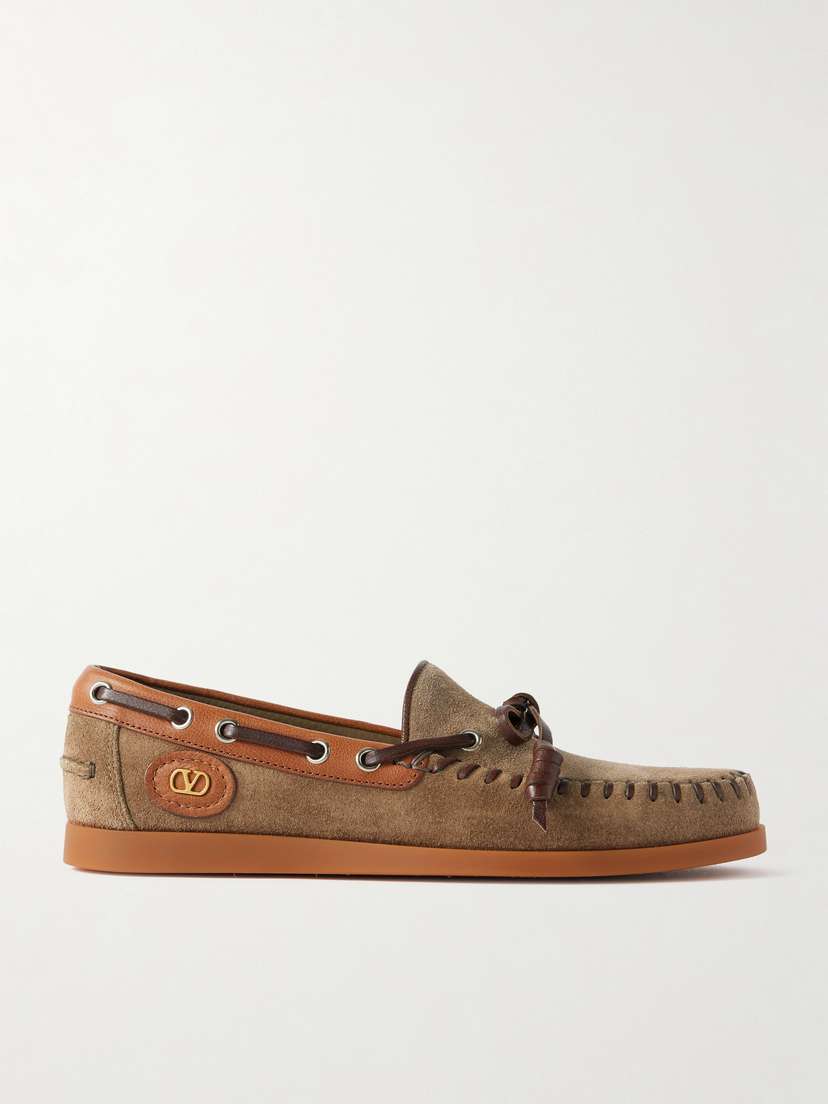 Valentino Garavani — Leather-trimmed suede boat shoes