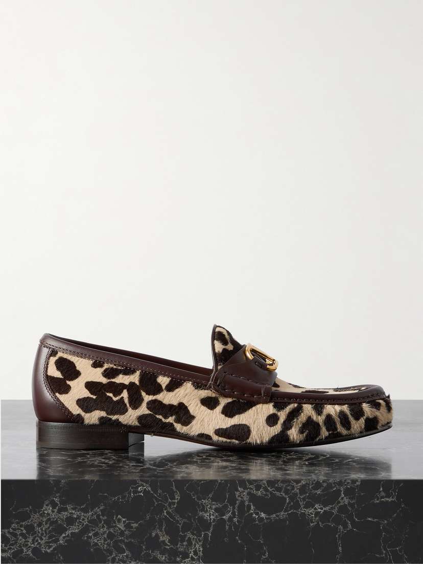 Valentino Garavani Vlogo Signature 20 Leather-trimmed Leopard-print Calf Hair Loafers