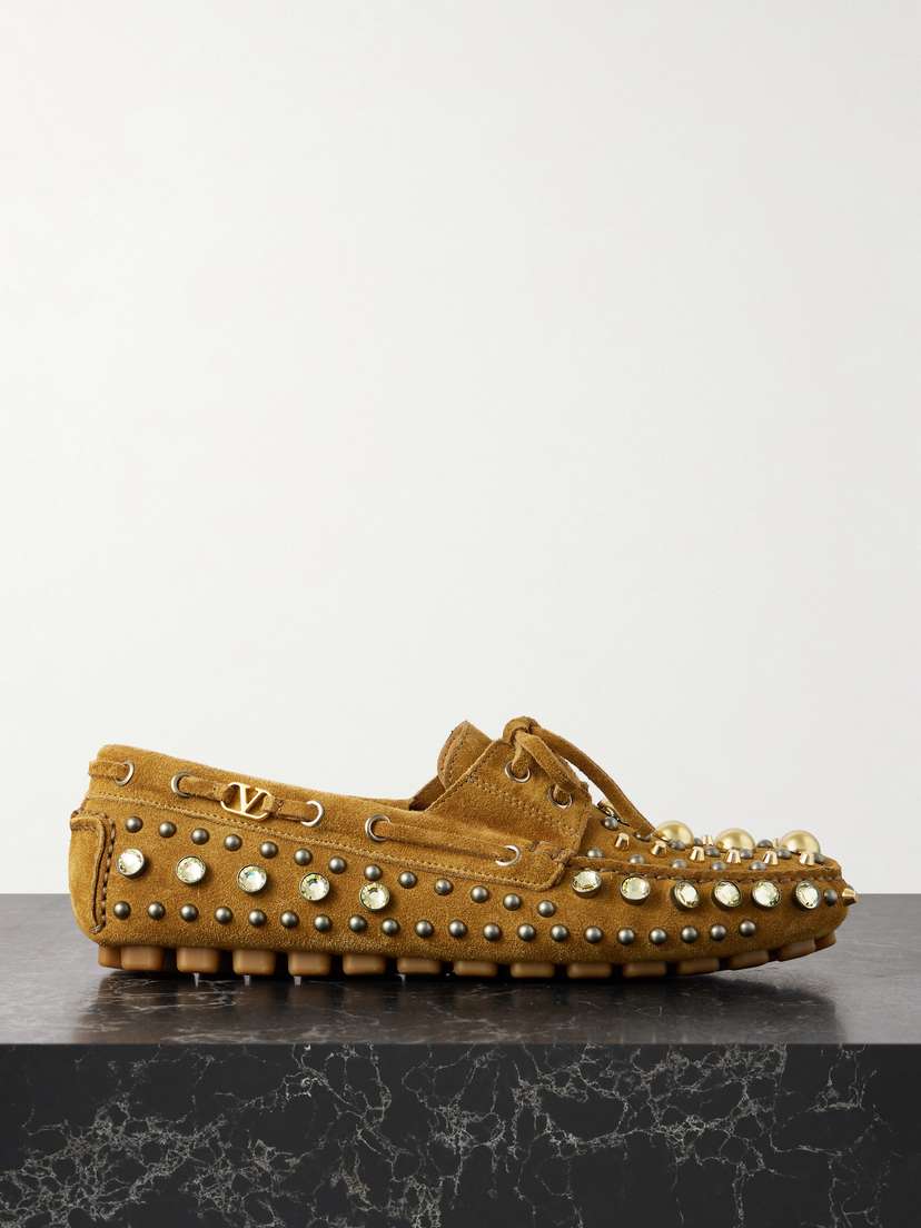 Valentino Garavani Fastaway Embellished Suede Loafers