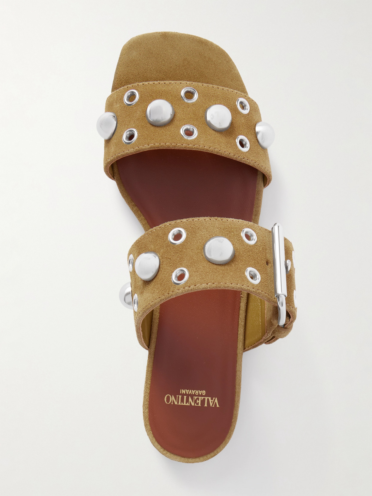 Valentino Garavani Nellcôte Crust Leather Slide Sandal Woman Havana Beige 37.5 In Brown