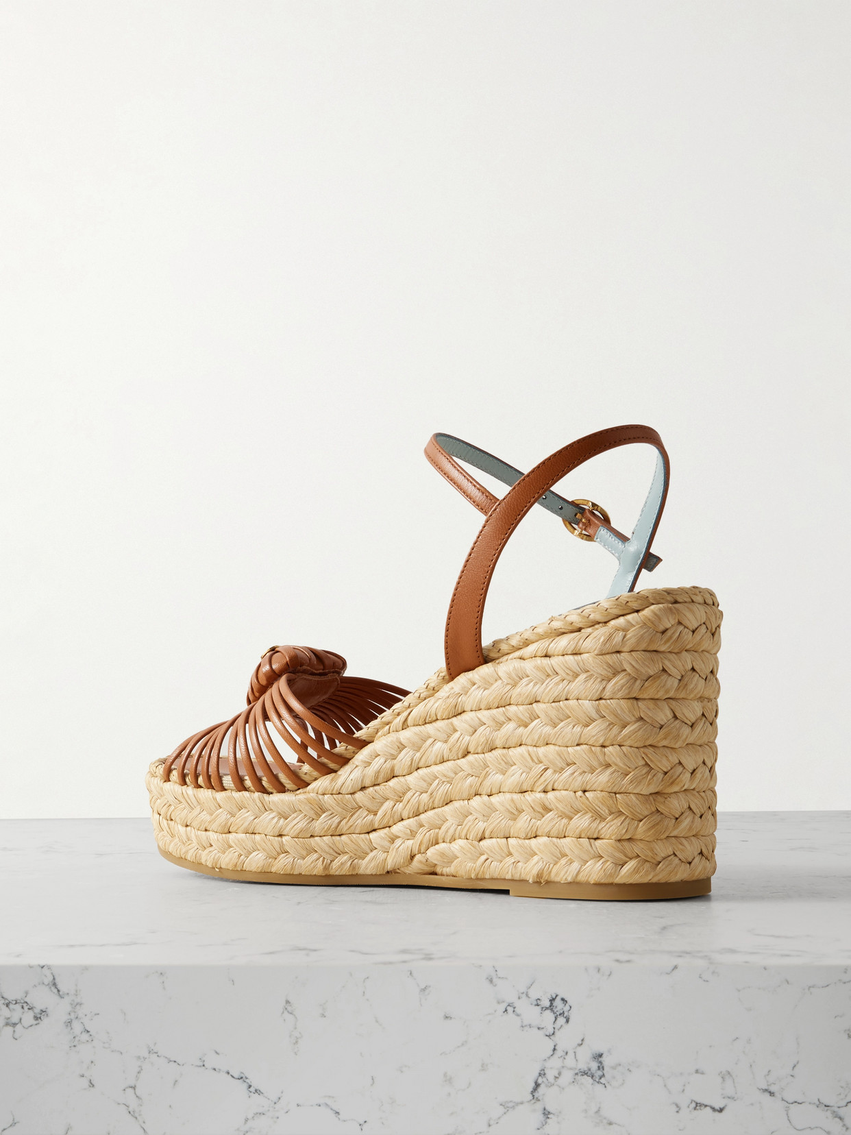 Valentino Leather-trimmed Wedge Espadrilles