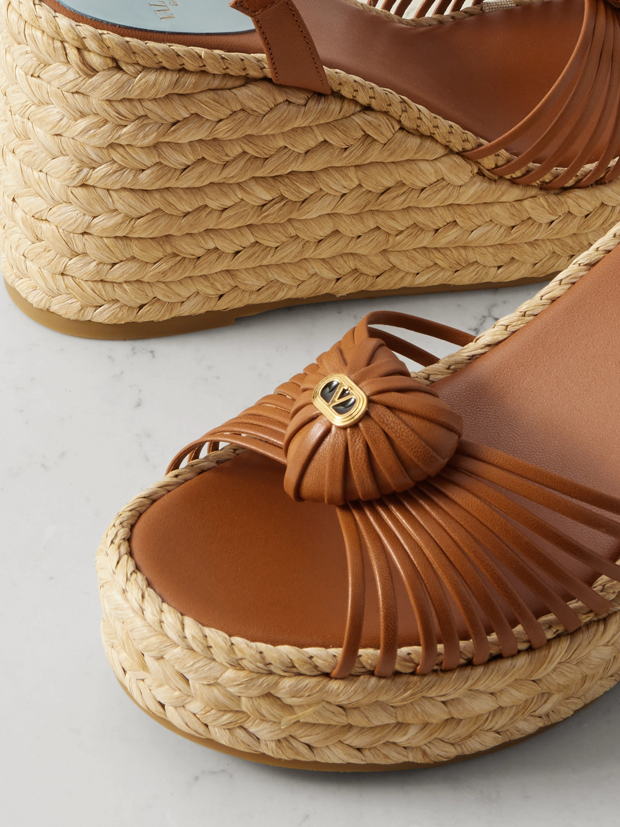 Valentino Leather-trimmed Wedge Espadrilles