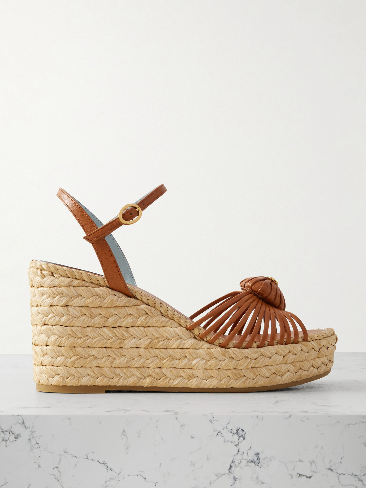 Valentino Garavani Leather-trimmed Wedge Espadrilles
