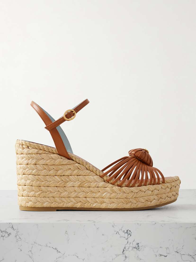 Valentino Garavani Leather-trimmed Wedge Espadrilles