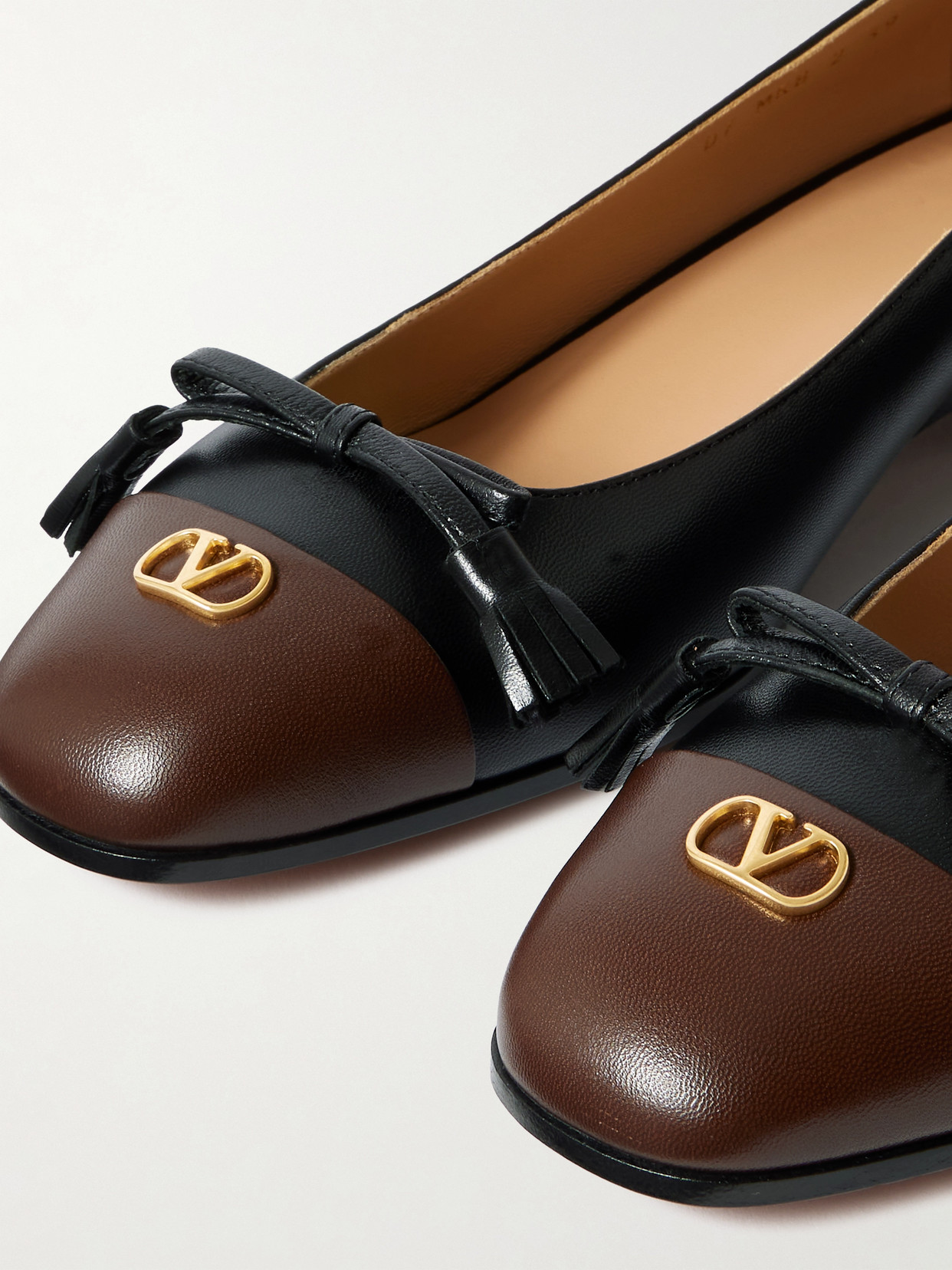 Valentino Ballerina Embellished Two-tone Leather Flats