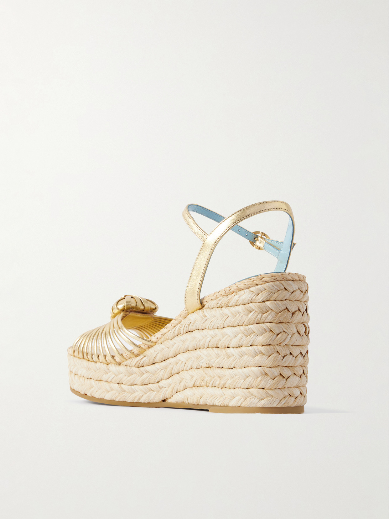 Valentino 100 Metallic Leather Espadrille Wedge Sandals