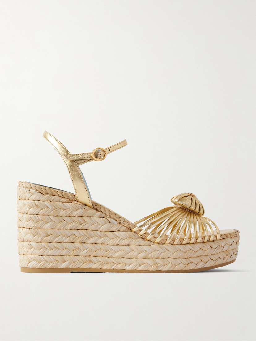 Valentino Garavani 100 Metallic Leather Espadrille Wedge Sandals