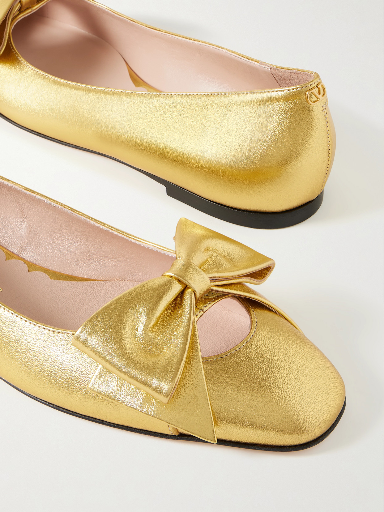 Valentino Bowow Metallic Leather Ballet Flats