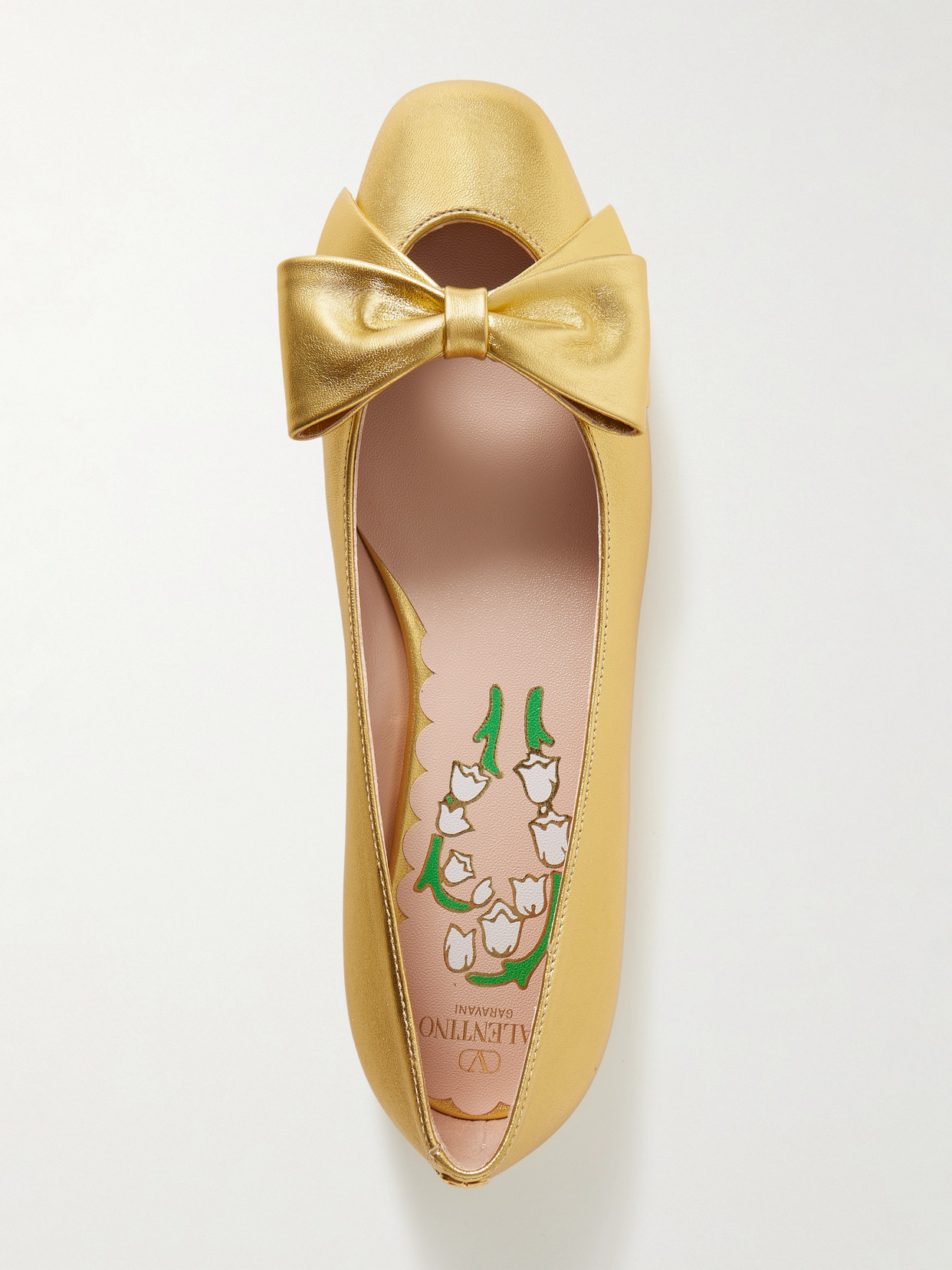 Valentino Bowow Metallic Leather Ballet Flats