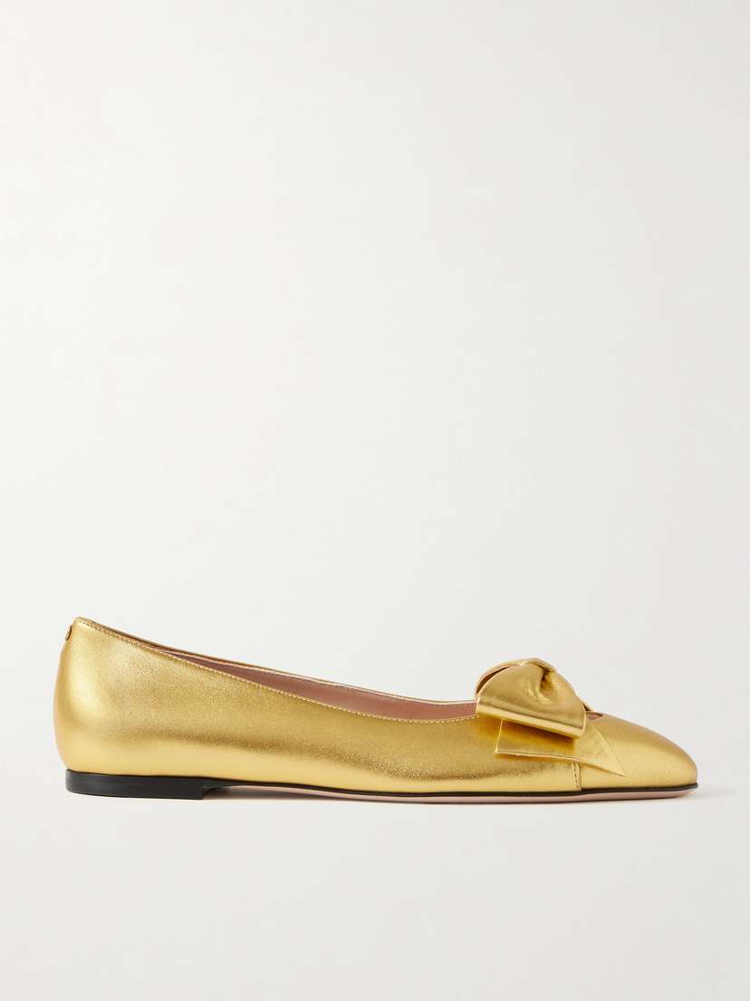 Valentino Garavani Bowow Metallic Leather Ballet Flats