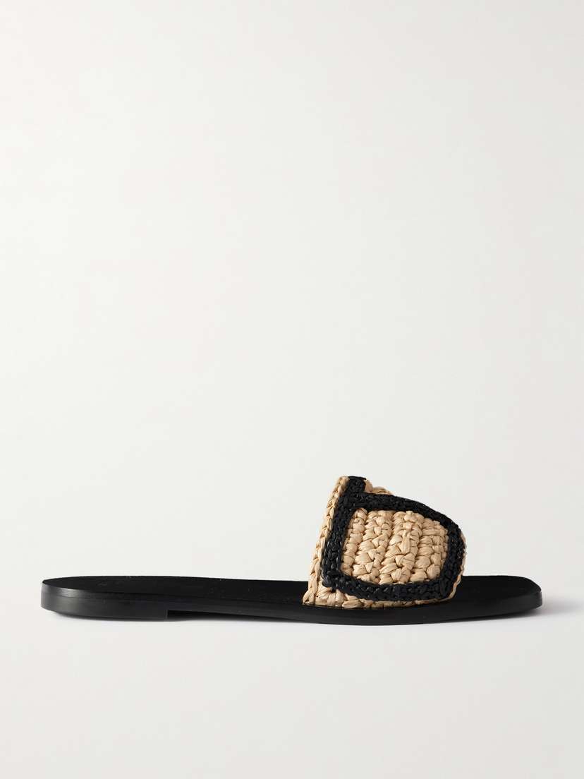 Valentino Garavani Viva Superstar Two-tone Raffia Slides
