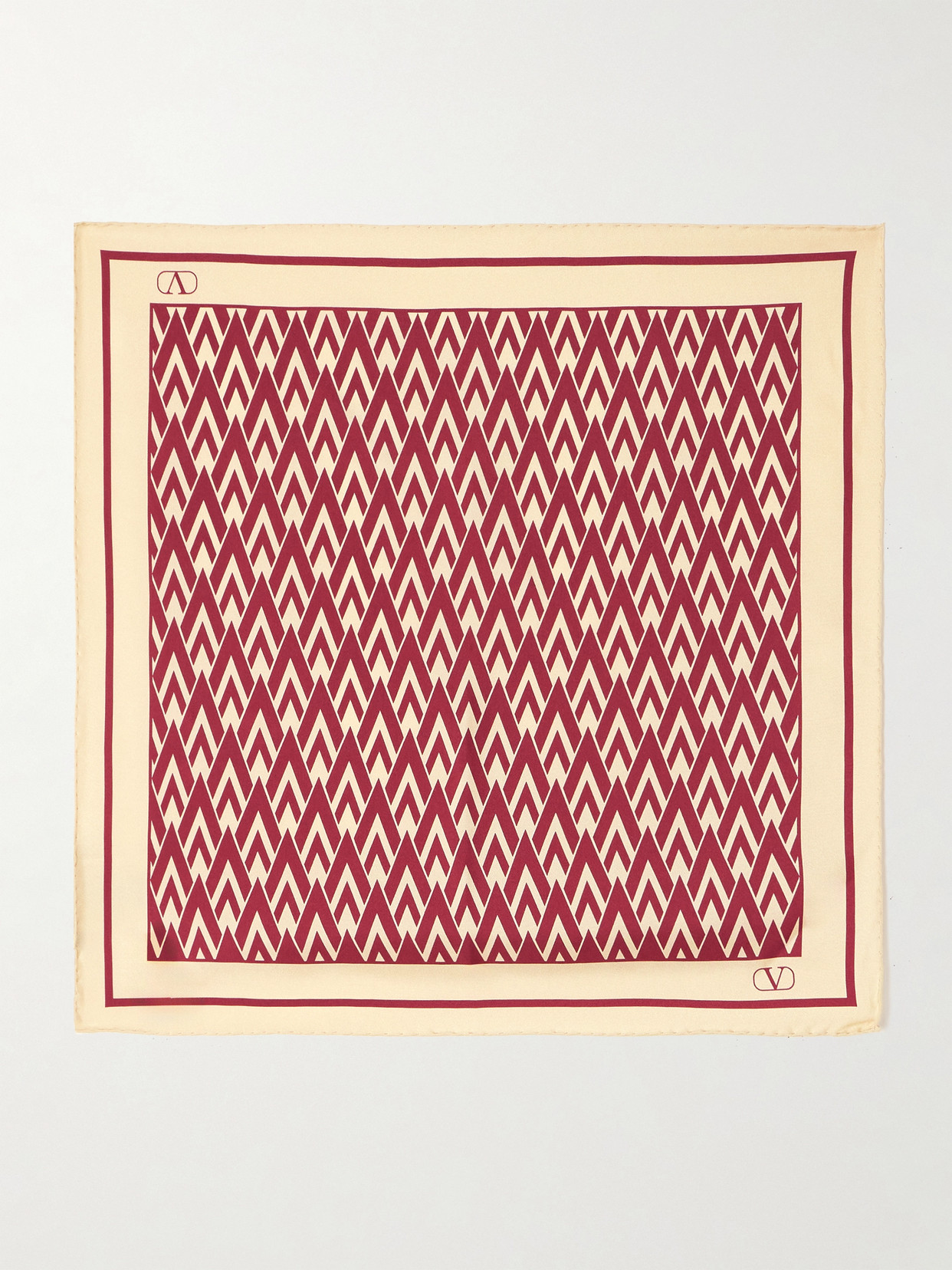 Valentino Toute La V Printed Silk-twill Scarf In Burgundy