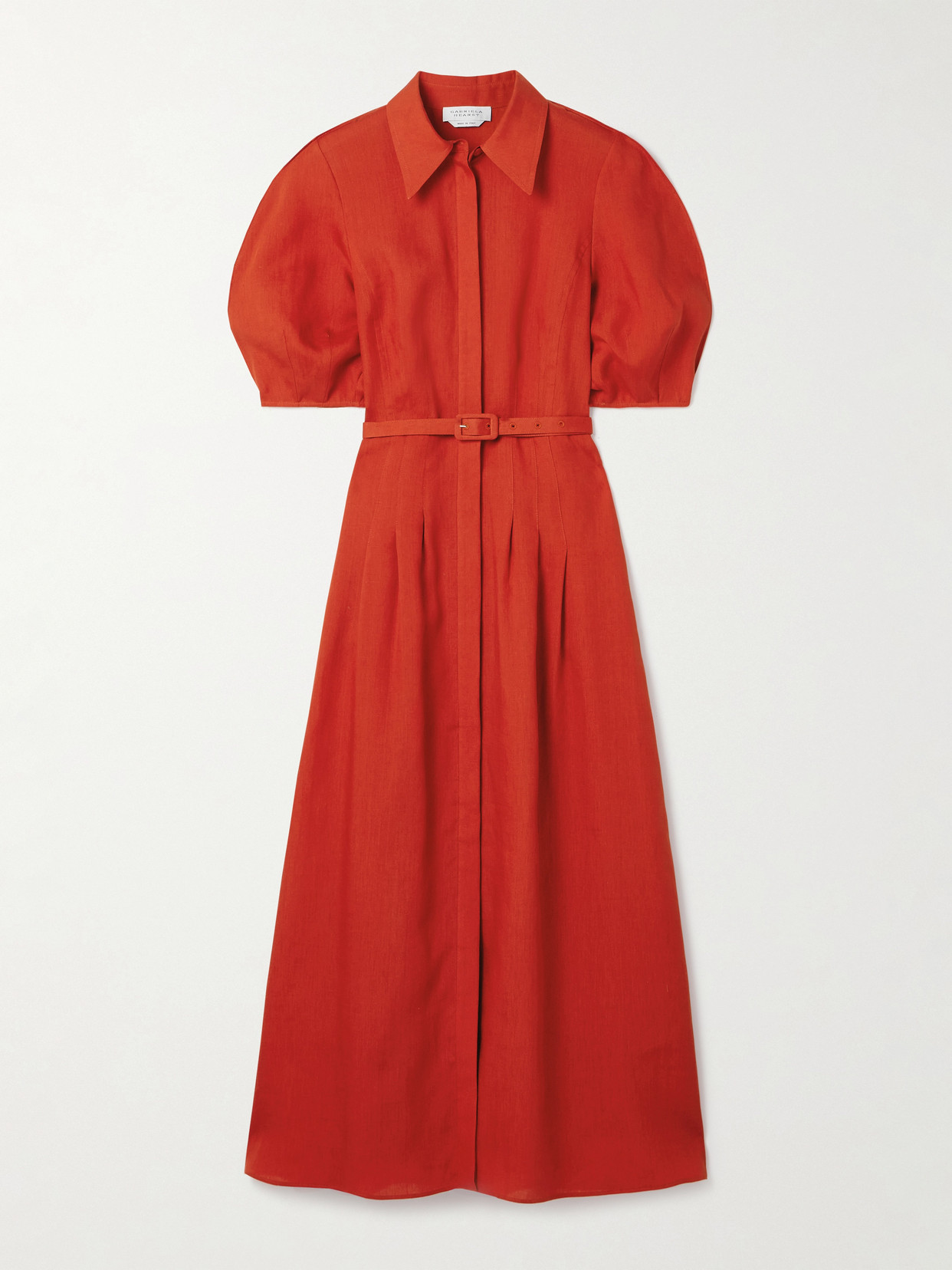 Gabriela Hearst Maude Belted Linen Midi Shirt Dress In Red